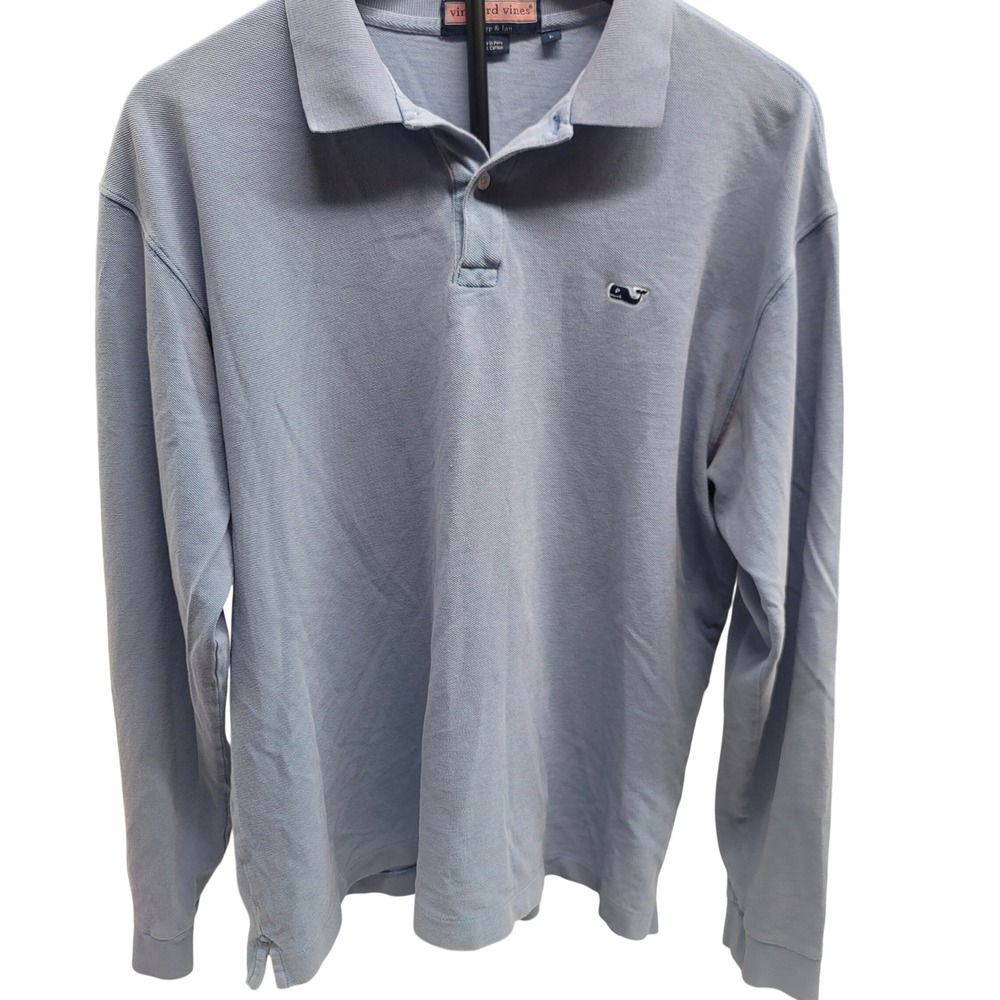 Vineyard‎ Vines Long Sleeve Polo Shirt Light Blue Whale Logo Men's Size L